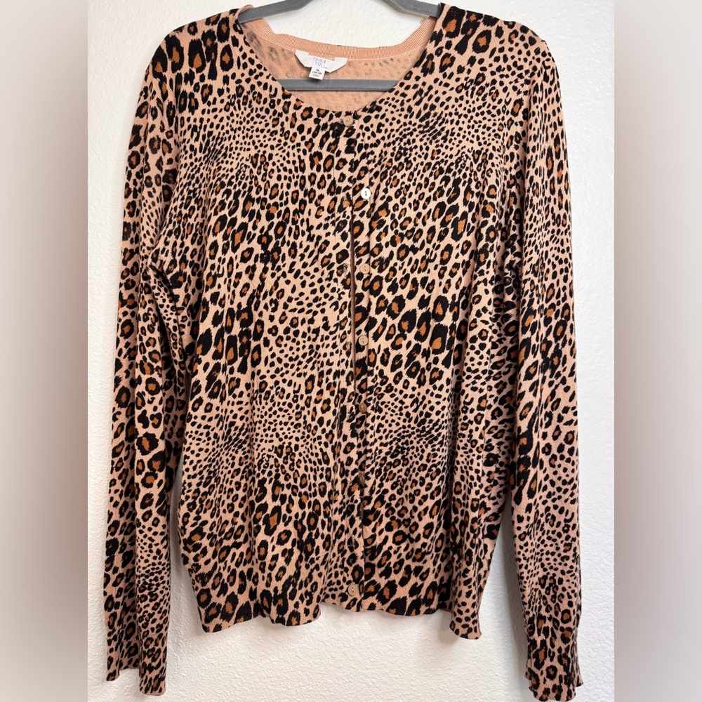 Cheetah sweater, button down long sleeve sweater, Time Tru XL 16-18, barely worn